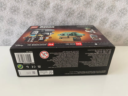 LEGO BrickHeadz Star Wars Der Mandalorianer und das Kind (75317), authentische Nachbildung von Din Djarin und Grogu, Blasterpistole und Blastergewehr, das Kind in schwebender Wiege mit verstellbaren Ohren.