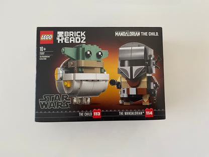 LEGO BrickHeadz Star Wars Der Mandalorianer und das Kind (75317), authentische Nachbildung von Din Djarin und Grogu, Blasterpistole und Blastergewehr, das Kind in schwebender Wiege mit verstellbaren Ohren.