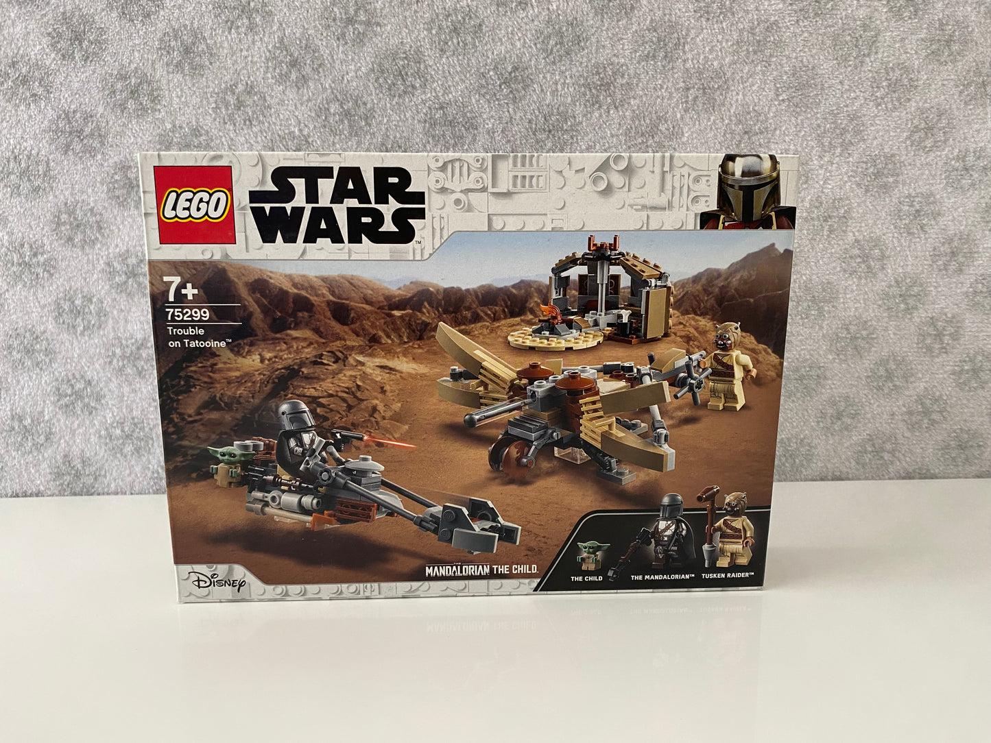 LEGO Star Wars Ärger auf Tatooine (75299), Minifiguren von The Mandalorian (Din Djarin) und Grogu (Baby Yoda), baubares Modell eines Tusken Raiders und eines speeder bike, 277 Teile.