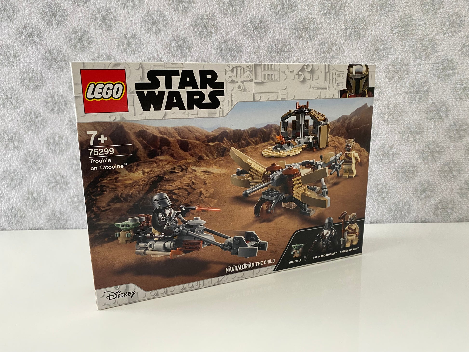 LEGO Star Wars Ärger auf Tatooine (75299), Minifiguren von The Mandalorian (Din Djarin) und Grogu (Baby Yoda), baubares Modell eines Tusken Raiders und eines speeder bike, 277 Teile.