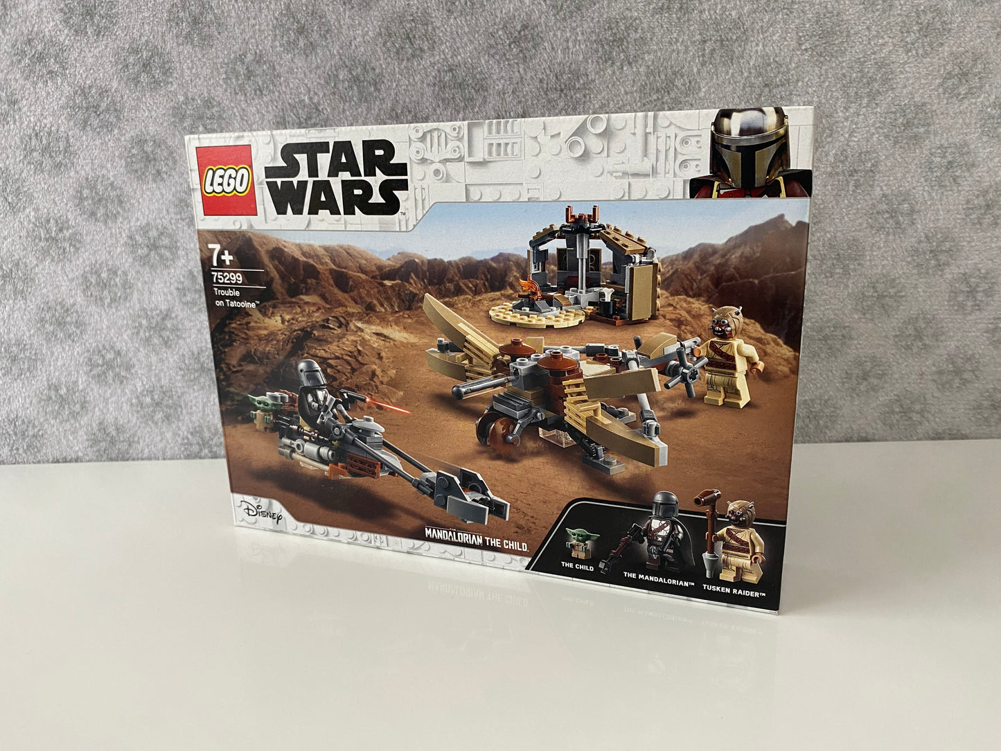 LEGO Star Wars Ärger auf Tatooine (75299), Minifiguren von The Mandalorian (Din Djarin) und Grogu (Baby Yoda), baubares Modell eines Tusken Raiders und eines speeder bike, 277 Teile.