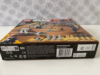 LEGO Star Wars Clone Trooper & Battle Droid Battle Pack (75372) Set mit Clone Troopers, Battle Droids und verschiedenen Fahrzeugen. Enthält digitale Bauanleitungen in der LEGO Builder App. Perfekt für actiongeladene Rollenspiele und Star Wars Fans.