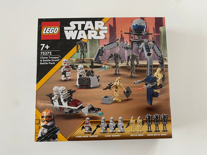 LEGO Star Wars Clone Trooper & Battle Droid Battle Pack (75372) Set mit Clone Troopers, Battle Droids und verschiedenen Fahrzeugen. Enthält digitale Bauanleitungen in der LEGO Builder App. Perfekt für actiongeladene Rollenspiele und Star Wars Fans.